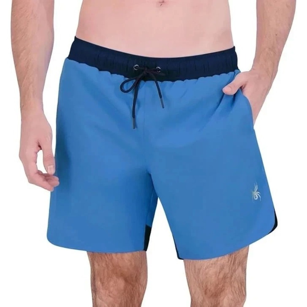 Spyder Mens Swim Shorts 7.5 Inseam Blue Compression Liner Board Shorts XL NEW